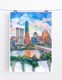 Austin Texas Wall art Skyline Cityscape Watercolor Painting | Etsy