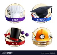 Different professions hats realistic emblems Vector Image