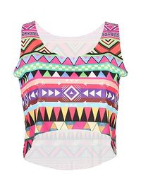 Shop Multicolor Geometry Print Dipped Crop Vest from choies.com .Free shipping Worldwide.$12.9