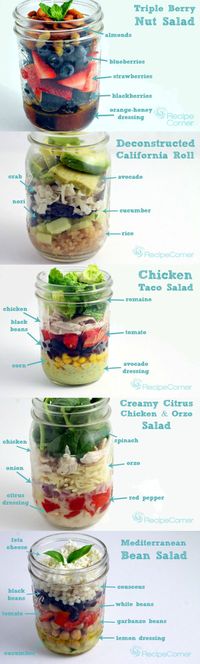 Pack one (or all!) of these mason jar salads for breakfast and lunch at work this week. | 7 Healthy Eating Tricks You'll Actually Want To Try