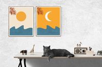 Abstract Set of 2 Sun and Moon Printable Wall Art Terracotta | Etsy