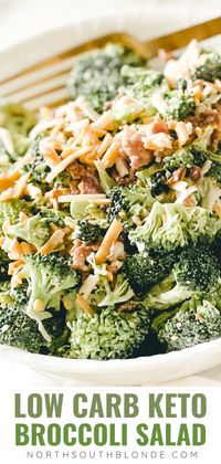 This easy Keto Broccoli Salad is a classic side dish for summer! Full of flavour and naturally gluten-free, low carb, healthy and satisfying. Dinner | Lunch | Keto Recipe | Low Carb Recipe | Summer Salad | Broccoli Salad | Quick and Easy | BBQ Side Dish | Weeknight Dinner | Broccoli and Cheddar | Broccoli and Bacon | Loaded Broccoli | Raw Vegetable Salad |