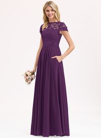 A-Line Scoop Floor-Length Chiffon Lace Bridesmaid Dress (007206482) - JJ's House