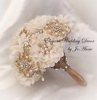VINTAGE Glam Gold Bridal Brooch Bouquet with Gold Handle Gold