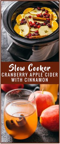 Slow cooker cranberry apple cider with cinnamon - Try your hand at making homemade cranberry apple cider — in a crockpot! This recipe calls for slow cooking fruits such as apples, oranges, and cranberries plus some cinnamon sticks tossed in. Your house will smell great afterwards! - savorytooth.com