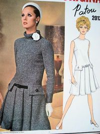 1960s PATOU Drop Waist Dress Pattern VOGUE PARIS Original 2013 Front Pleats Standing Bias Collar or Jewel Neckline Very KATE MIDDLETON Bust 34 Vintage Sewing Pattern