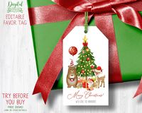 Christmas Woodland Animals Gift Tag Editable Template. Printable Christmas Gift Tags Woodland Animals Bear, Fox and Deer Favor Tags XM3