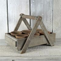 Satchville Garden Old Wooden Crate With 6 Antiqued Red Cactus Pots