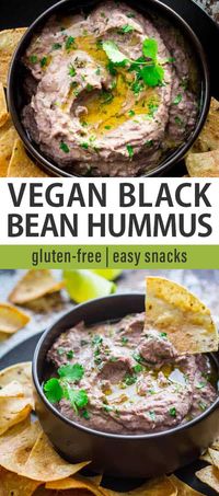 Vegan and gluten-free recipe for Black Bean Hummus. Flavored with coriander, fresh cilantro and lime. This is so good for a healthy snack or appetizer. Bring it to a Super Bowl party or serve it in a vegetarian sandwich.