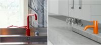 Like the sink, but not enough room to easily wash your face...right? Red Orange Vola Faucet/Remodelista