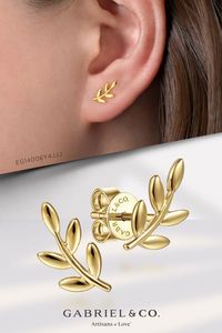 14K Yellow Gold Laurel Branch Stud Earrings EG14006Y4JJJ #Gabriel Co #Gabriel Jewelry #Gabriel Engagement Ring #Earrings #StudEarrings #GoldEarrings #YellowGoldEarrings