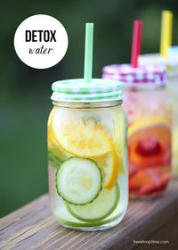 Citrus detox water: lemon, lime, orange, cucumber, 2 mint leaves