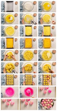 Overhead photo collage of how to make cake pops step by step with written instructions on each step.
