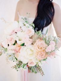 #peony, #garden-rose, #peach, #pink Photography: Angga Permana Photo - anggapermanaphoto.com Floral Design: Fleuri - www.bridestory.com/fleuri Wedding Dress: Adrian Gan - instagram.com/adriangan8/