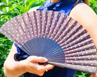 HAND FAN | 50s style polka dot design | brown background with turquoise polka dots | retro | fashion accessories | Free Shipping Worldwide