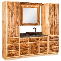 Enhance your log cabin inspired, rustic theme bathroom with this Amish bathroom vanity. Harvested from the fragrant forests of America’s heartland, Amish log furniture brings nature’s beauty straight into your home, mountain resort or country cabin