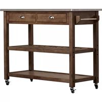 Trent Austin Design Weldona Kitchen Cart with Stainless Steel Top & Reviews | Wayfair - Not sure how I feel about stainless steel on top, but it would be durable. The top doesn't protrude too much, and the wood would warm it up a lot. Would need some bins for organizing, etc, but it is nice and long. 2 next to each other might look nice, but casters do look cheap (could maybe skip those with this one).