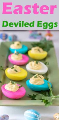 Amazing Easter Deviled Eggs by Binky’s Culinary Carnival is a fun Easter appetizer for kids that even adults can enjoy! Colorful and tasty, this easy dish is the perfect addition to any Easter gathering. Make this simple recipe as a side dish or an appetizer this Easter! #easterrecipes #appetizerrecipes