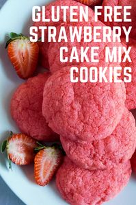 Super easy and delicious Gluten Free Strawberry Cake Mix Cookies! Just mix, bake and enjoy! #glutenfreebread #glutenfreecookies