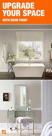 A new look is just steps away with BEHR paint from The Home Depot. If you’re looking for a neutral to brighten up a room, try BEHR Premium paint in Campfire Ash. The neutral tone will work perfectly in any room, from bathrooms to bedrooms and even workspaces.