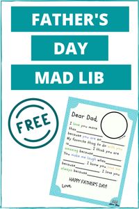 Have fun with this free printable for Father's Day! The kids will love filling out this Mad Lib (or Dad Lib) for their daddy to give to him as a card.