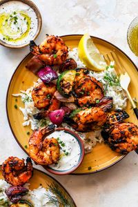 Greek-Marinated Shrimp Skewers with Lemon-Dill Sauce | Dishing Out Health