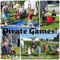 Black balloon - canon balls and swab the deck with sponges between two buckets! Pirate Party Ideas!