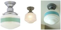 DIY schoolhouse light. Original on left, Home Depot version center, DIY on right. Amazing!