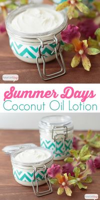 This luxurious, moisturizing homemade coconut oil lotion has a light, floral scent that will remind you of a tropical beach vacation. Made with coconut oil, avocado oil and a blend of fruity and floral essential oils, it's a great way to pamper yourself after a day at the beach. #sponsored #CreateWithOil
