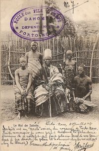 Vintage postcard, before 1904. Caption "The King of Sakete", Benin Republic.