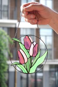 Red Flower Suncatcher Tulip. Stained Glass Home Decor Panel - Etsy Canada