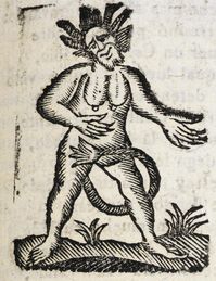 Grabado xil. de figurillas: demonio con cola