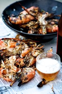 Cold beer and grilled prawns.