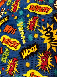 One of my Favorite fabrics for dresses and dolls Comic Book Super Hero Fabric, novelty fabric, super hero fabric, comic book fabric,