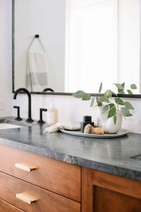 Samantha Gluck Emily Henderson Dark Stone Counters Master Bathroom1