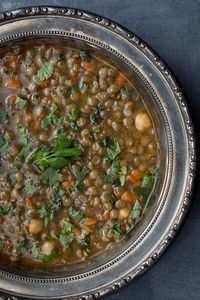 moroccon lentil soup. I didn't have allspice or nutmeg. I used organic chicken stock instead of water. Turned out delicious!