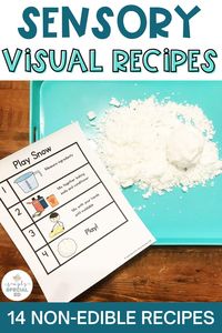 These sensory visual recipes are NOT edible. They are great for practicing the life skills of following a recipe, measuring, mixing, pouring, kneading, sequencing, and identifying cooking supplies. Great for special education classrooms that do not allow food. The best part? They double as sensory activities that will last for multiple days. This sensory activity comes with 14 different sensory recipes and worksheets to go along with. Have fun cooking in the classroom but don’t eat them!