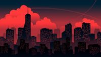 #Sunset #Red #Clouds #Minimalism The city #Building The building #Background #1080P #wallpaper #hdwallpaper #desktop