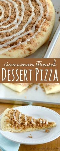 This Cinnamon Crumb Dessert Pizza recipe is inspired by the dessert pizza served at pizza restaurants. But it’s even better because you make it yourself!
