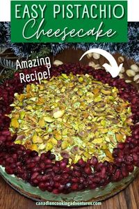 What better way to celebrate the holidays than with this Festive No Bake Pistachios Cheesecake that is topped with pomegranate fruit. Simply follow the basic steps below and you will have the most amazing pistachio cheesecake to serve your guests this year or every year. Try it now!