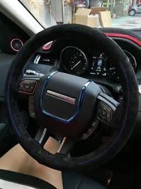 $28.89 DIY Weaving Leather Car Steering Wheel Covers Hand-Stitched Knitted 38CM - Black Blue
