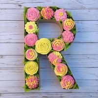 Yellow and Pink Floral Cupcake Monogram @stephaniebwbakes