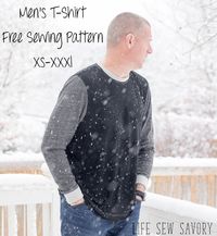 This Mens T-Shirt free sewing pattern is a classic fit long sleeve tee. Of course you can make it short sleeves as well… Make with sleeve cuffs or a sleeve hem for two great looks. #mens #tee #t-shirt #pattern