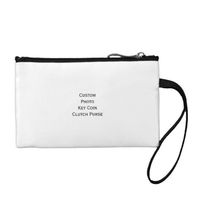 Create your own custom, personalized, satin photo key coin clutch purse, with a sturdy wrist strap and a key ring attached to inside of bag. Its the perfect size to fit inside your purse, and to hold house keys, credit cards, lip gloss, breath mints, cash, and coins.