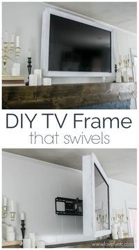 How to make a cheap and easy DIY TV frame. This TV frame is simple, lightweight, and swivels with your TV. Step by step tutorial that is easy to customize for your own TV. #lovelyetc #DIY #DIYhomedecor #decorate