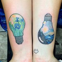 Van Gogh light bulbs from a while back #starrynight#iris#lightbulbtattoo#vangoghtattoo