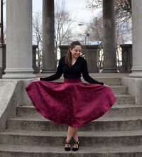 Burgundy Rose Circle Skirt, Handmade Skirt by Trish Stitched