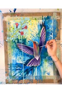 Watch me paint this colorful hummingbird from start to finish. 12” x 16” on watercolor paper. Original painting and prints available at CarissaWeberArt.etsy.com #hummingbirds #ihummingbirdart #homedecor #paintingprocess #originalartwork #birdpainting #birdart #artistatwork #speedpainting #paintingtechniques #watercolorbird #watercolorpaintings #watercolorartist