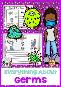 Help your students learn about germs and the importance of healthy habits to prevent the spreading of illness and diseases. Engaging fact booklet that provides your students with fun and pedagogical reading, writing and drawing activities that will enhance their understanding of germs. This non-fiction book on germs is a great resource to use for doing a research health project on good hygiene habits with your pre-k/kindergarten class. #germs #kindergarten #thebeezyteacher
