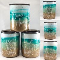 This glittered beach swirl tumbler is perfect for coffee, wine, or mixed drinks when you’re on a cruise, vacation, or sitting at your house wishing you were someplace warm.